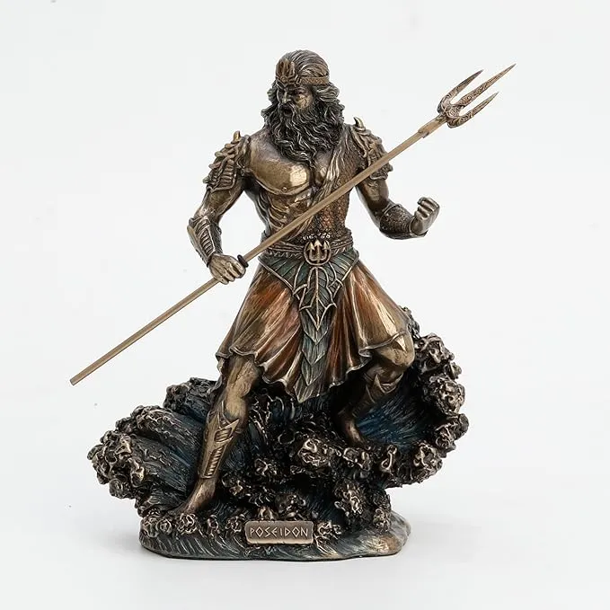 Metallic Bronze Finish Greek God Poseidon Statue