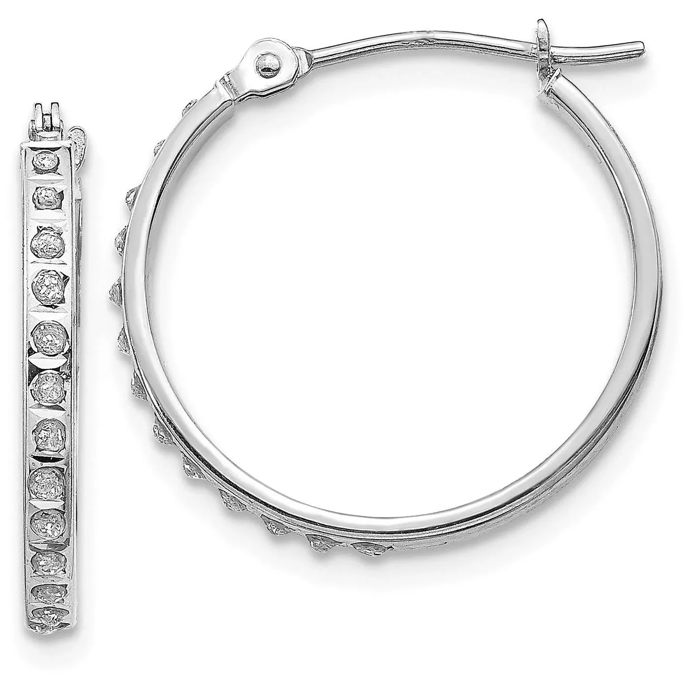 14K White Gold Diamond Fascination Round Hinged Hoop Earrings