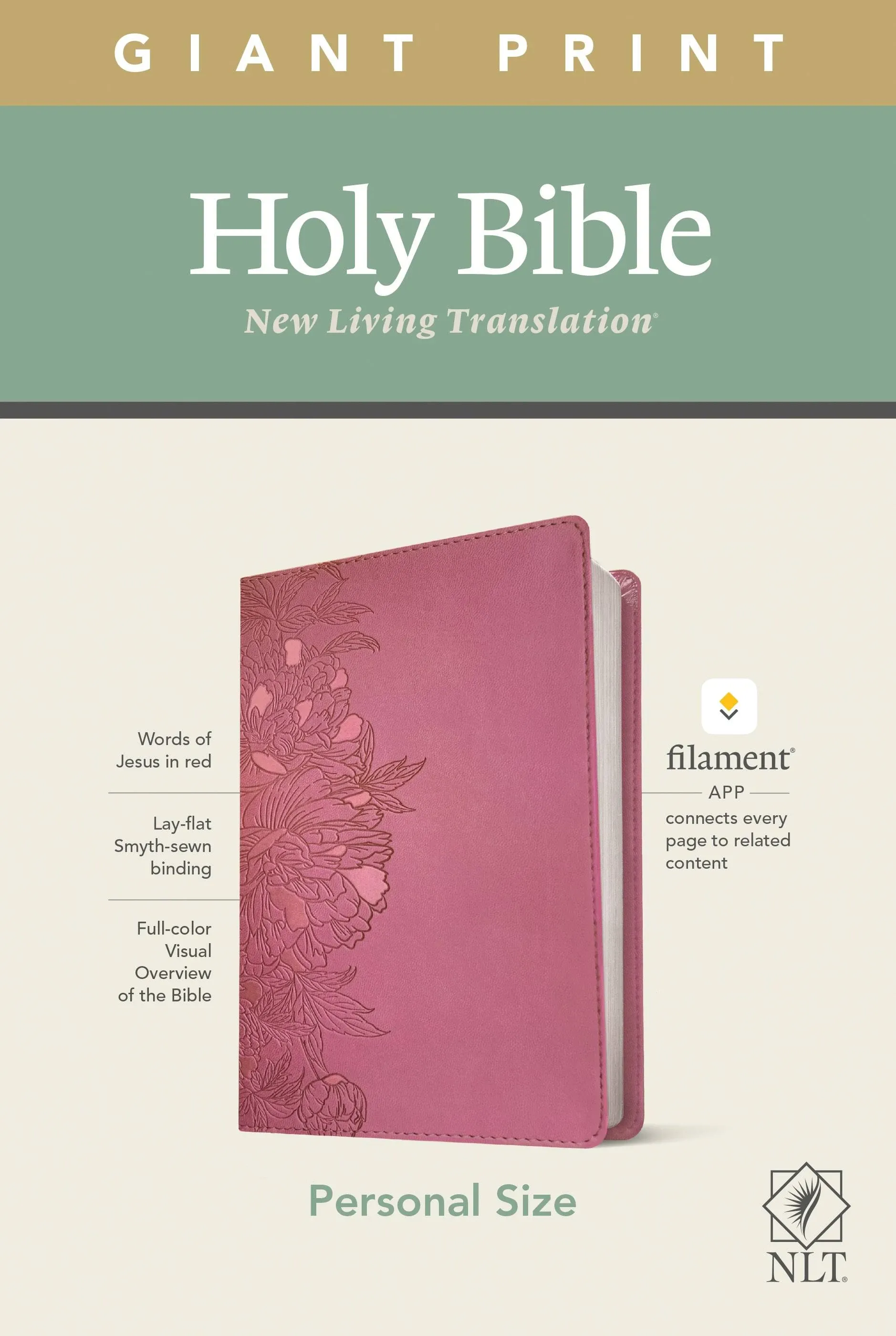 NLT Personal Size Giant Print Bible, Filament Enabled Edition (Red Letter, Leatherlike, Peony Pink) [Book]