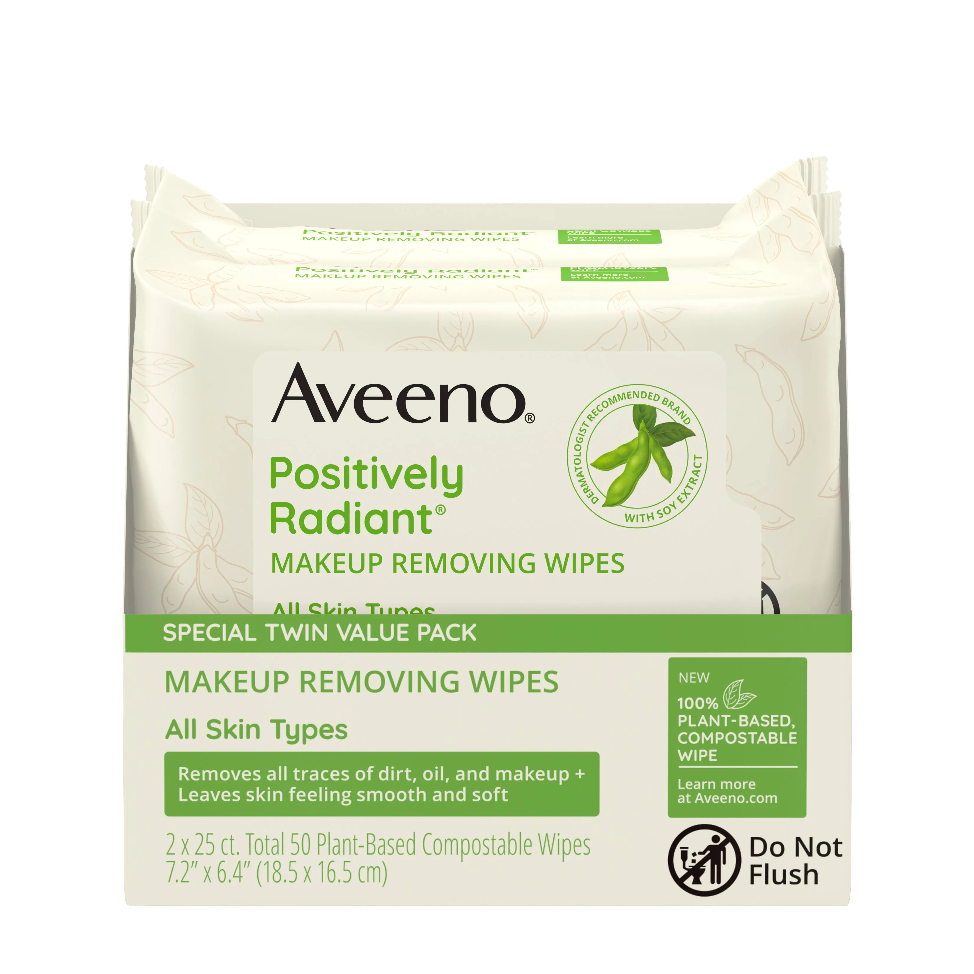 Aveeno Makeup Removing Wipes, Positively Radiant, Special Value Twin Pack - 2 ...