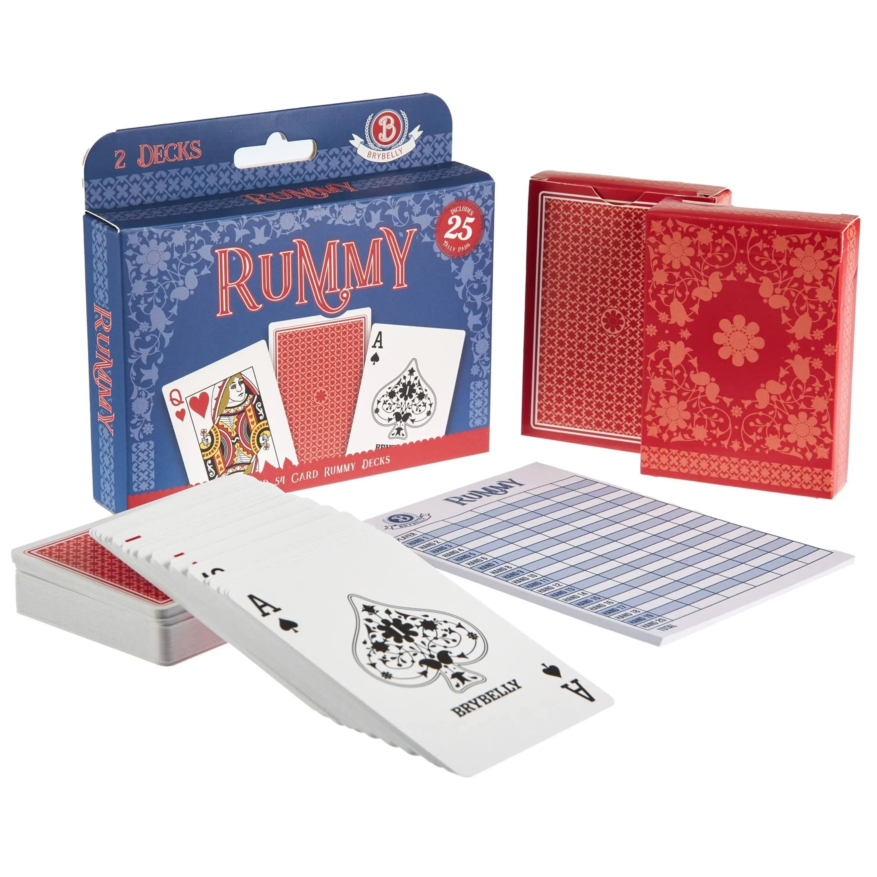 Rummy Card Game Set - Two Decks, 25 Tally Pads, Instructions