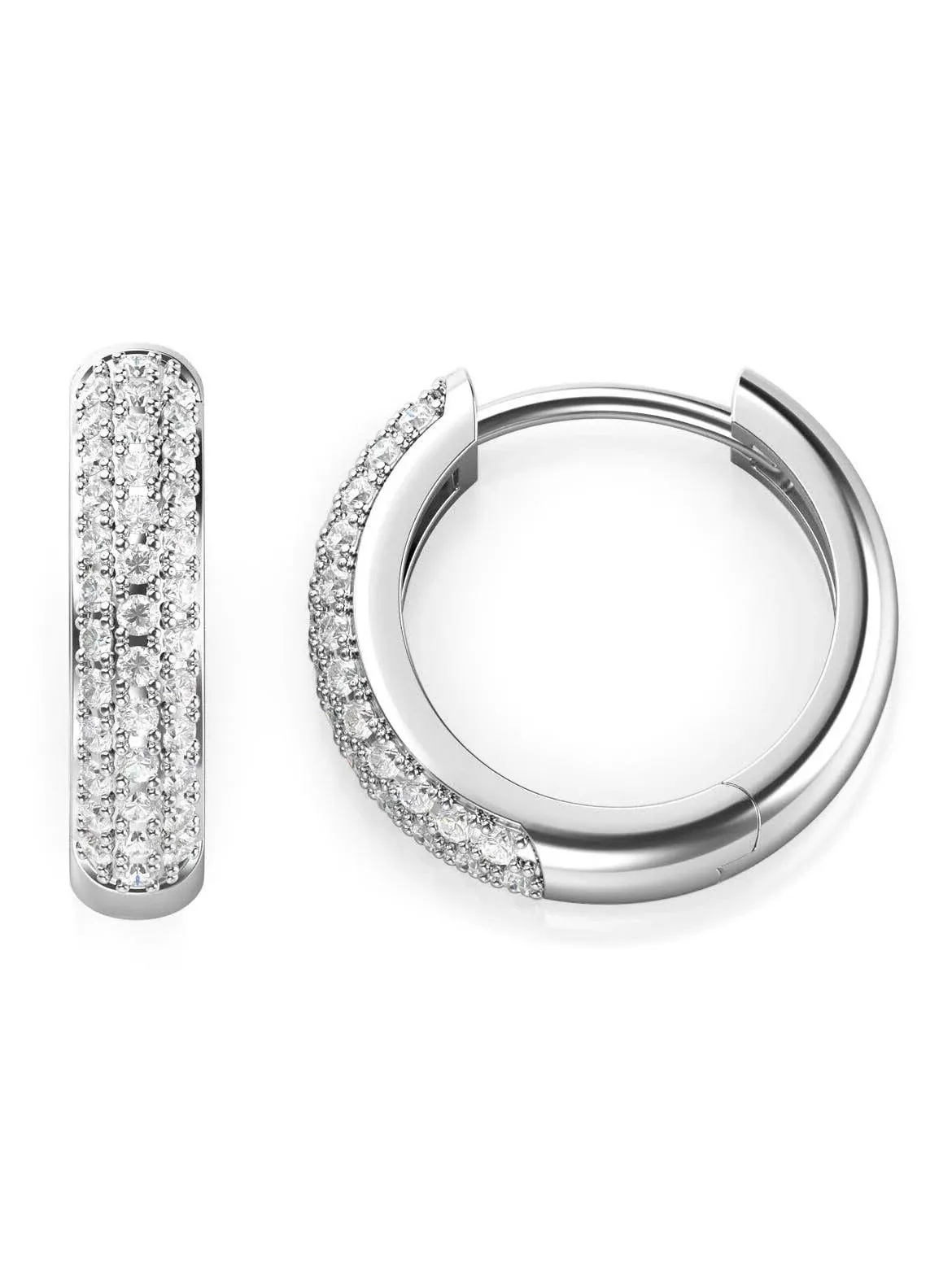 Andrea Jewelers 925 Sterling Silver Pave Set CZ Cubic Zirconia Huggie Hoop Earrings, Women's, Size: One Size