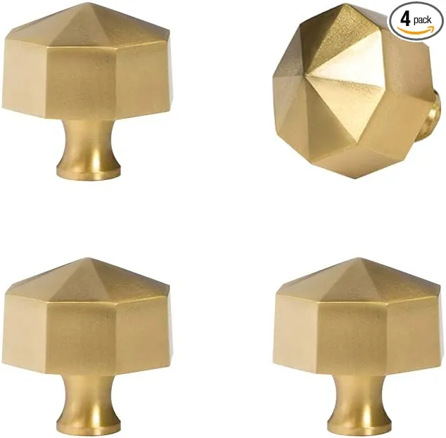 RZDEAL Solid Brass Knobs Beautiful Brushed Gold Kitchen Cabinet Knobs Contemporary Euro Style Dresser Drawer Knob Handles (4Pack Diameter:0.94"(24mm))