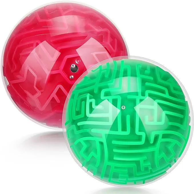 2 Pieces Maze Ball 3D Maze Puzzle Brain Teasers Games Gravity 3D Maze Ball 4 Inches Puzzle Toy Maze Puzzle Cube Ball Sphere Educational Toys for Students Teens Adults (Green, Red)