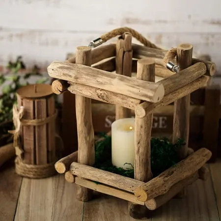 Efavormart 12 Rustic Multipurpose Wooden Lantern Centerpiece Hanging Candle Holder With Rope Handles