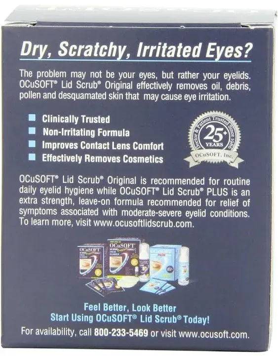 OCuSoft
           Lid Scrub® Original Eyelid Cleanser -- 30 Pads
        
        
        
        
        
          
          SKU #: 015718103301
          
            Shipping Weight:
              0.24 lb