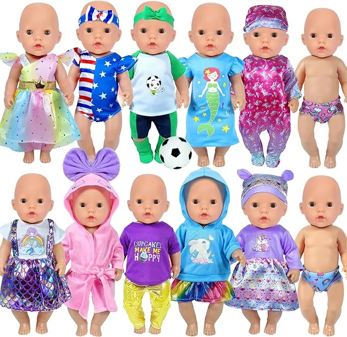 WONDOLL 10 Sets 14-16-Inch-Baby-Doll-Clothes-Outfits Dress Headbands Accessories Compatible with 43cm New-Born-Baby-Doll, Bitty-15-inch-Baby-Doll, American-18-Inch Doll