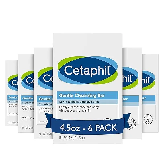 CETAPHIL Gentle Cleansing Bar | 4.5 oz Bar (Pack of 6) | Nourishing Cleansing Bar For Dry, Sensitive Skin | Non-Comedogenic | Dermatologist Recommended Brand (Packaging May Vary)