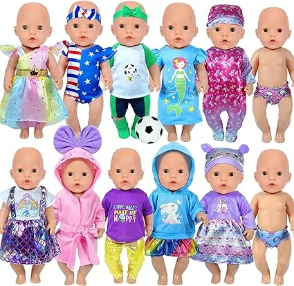 WONDOLL 10 Sets 14-16-Inch-Baby-Doll-Clothes-Outfits Dress Headbands Accessories Compatible with 43cm New-Born-Baby-Doll, Bitty-15-inch-Baby-Doll, American-18-Inch Doll