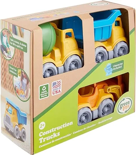 Green Toys Construction Vehicle Includes Scooper, Dumper, Mixer, 1 Character- 3 Pack - 4C