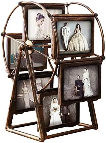 Retro Vintage Rotating Ferris Wheel Picture Frame, Personalized Family Photo Frame Shows for 12 Photos Home Décor Christmas Birthday Gifts (Large)