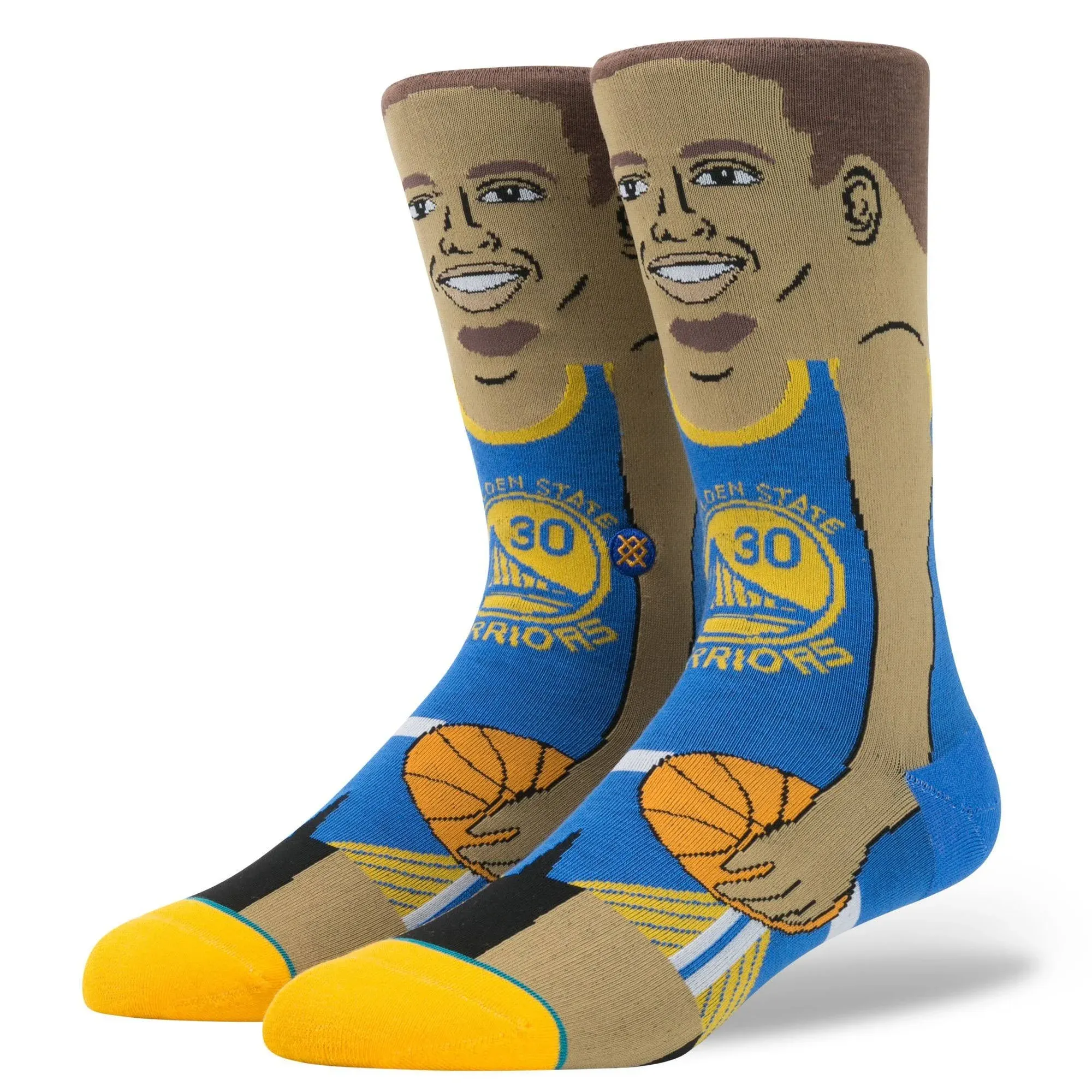 Stance Adult Blue Crew NBA Basketball Warriors Steph Curry Cartoon Socks L 9-12