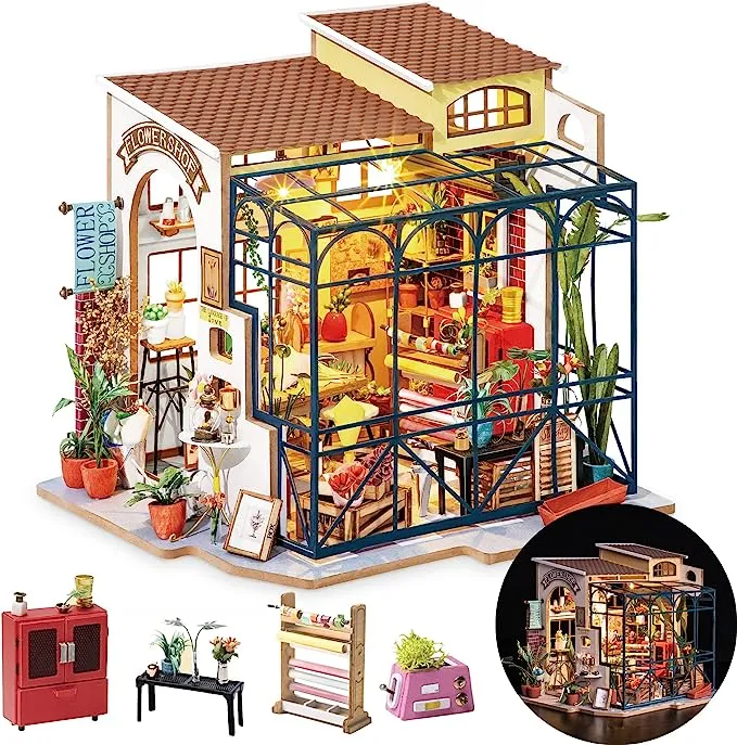 Rolife DIY Miniature House Kit Dora's Rooftop, Tiny House Kit for Adults to Build, Mini House Making Kit with Furnitures, Halloween/Christmas Decorations/Gifts for Family and Friends (Dora's Rooftop)Rolife DIY Miniature House Kit Dora's Rooftop, Tiny Hou