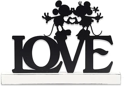 Disney Mickey & Minnie Mouse Kissing Silhouettes Love Tabletop Decor with White Base