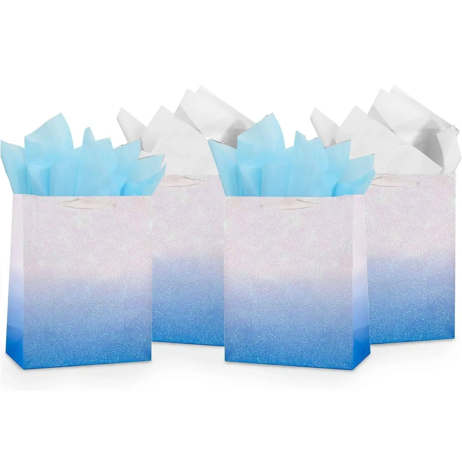 UNIQOOO 12pcs Ombre Blue Gift Bags Bulk w/ 24 Tissue Paper, 9 x 7 x 4 in ...