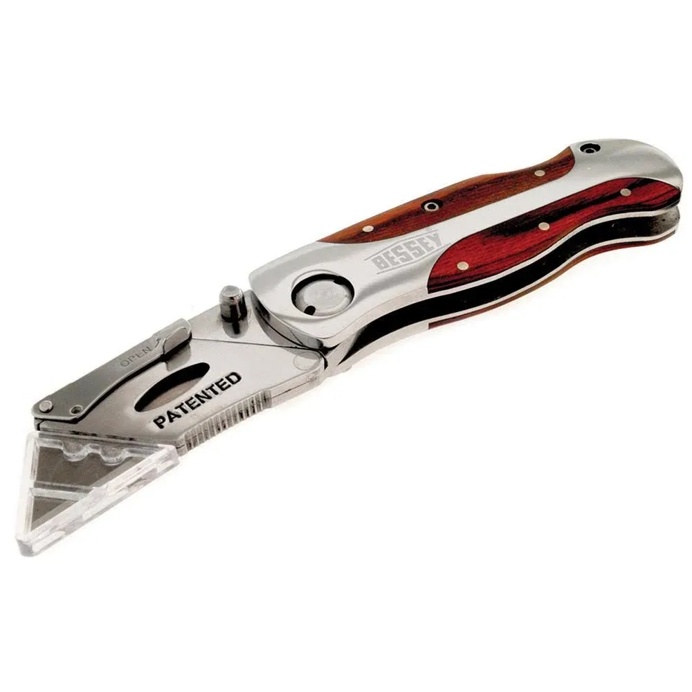 BESSEY D-BKWH Quick-Change Folding Utility Knife - Wood Grain Handle, One Color