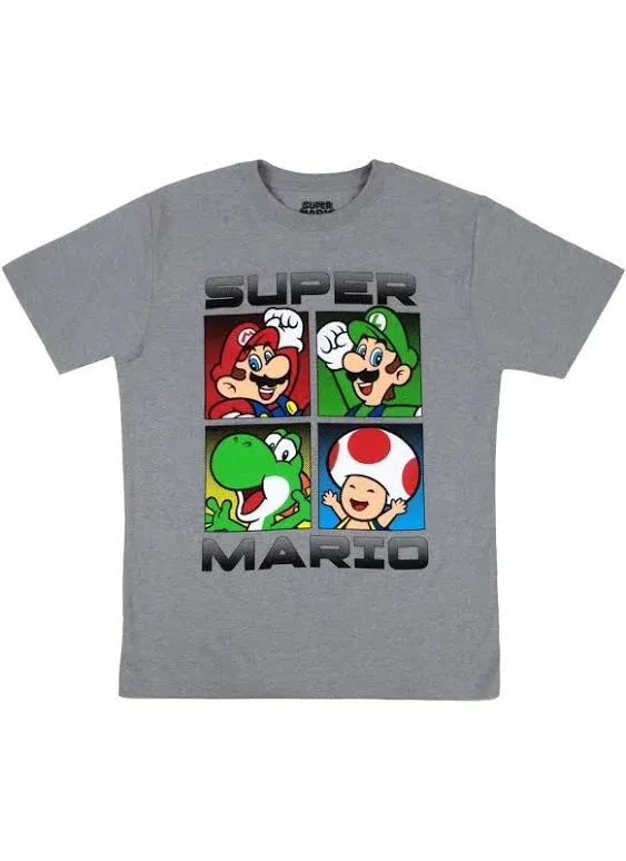 Nintendo Super Mario Boys T-Shirts 3-Pack, Super Mario Bros Characters 3-Pack of Tees for Boys Bundle Set (Navy/Grey/Black, Size 4)