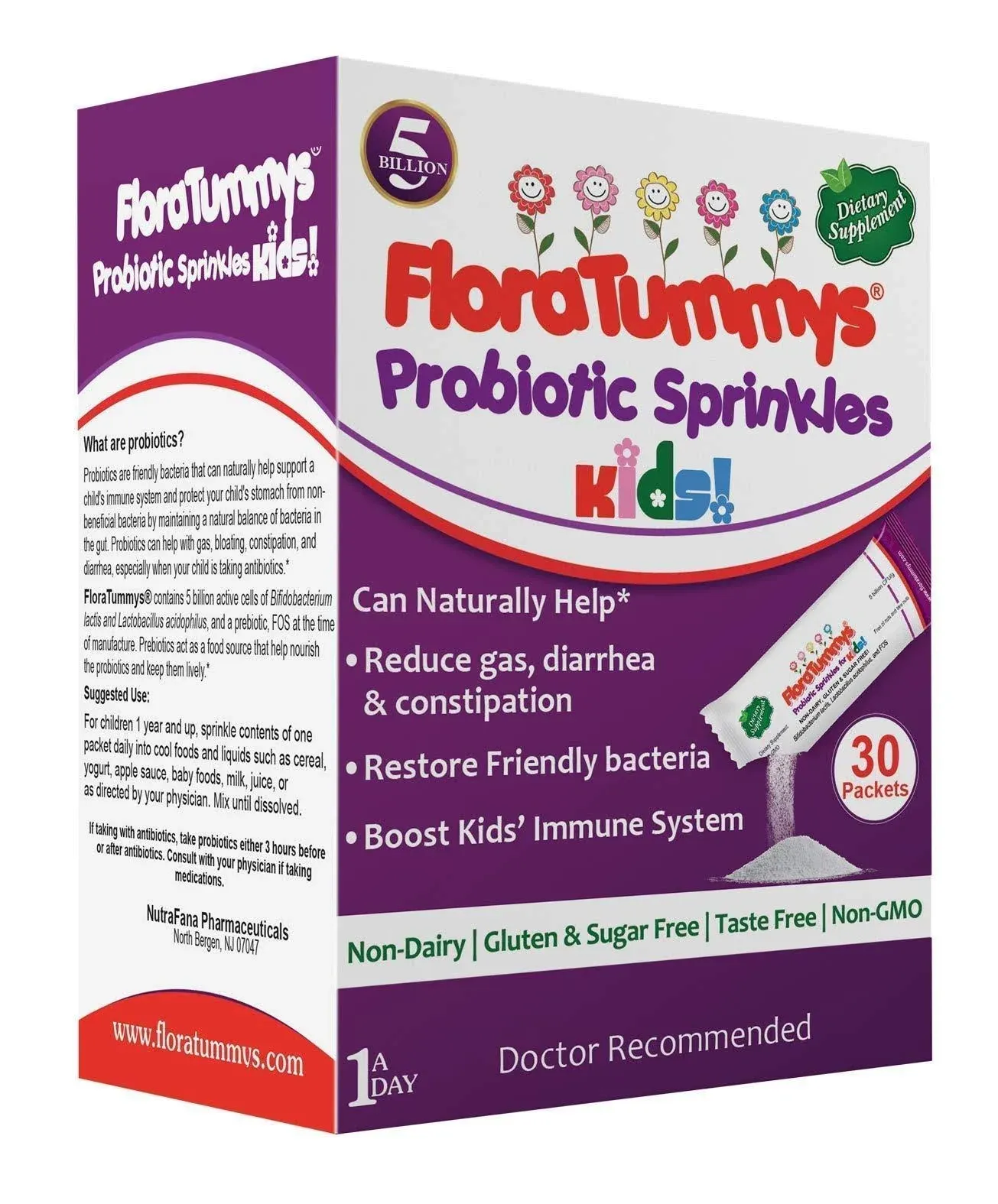 Probiotics for Kids: 30 Taste-Free Powder Packets, Free of Food Allergens, Non-Dairy, Gluten Free, Sugar Free, Non-GMO, Vegan