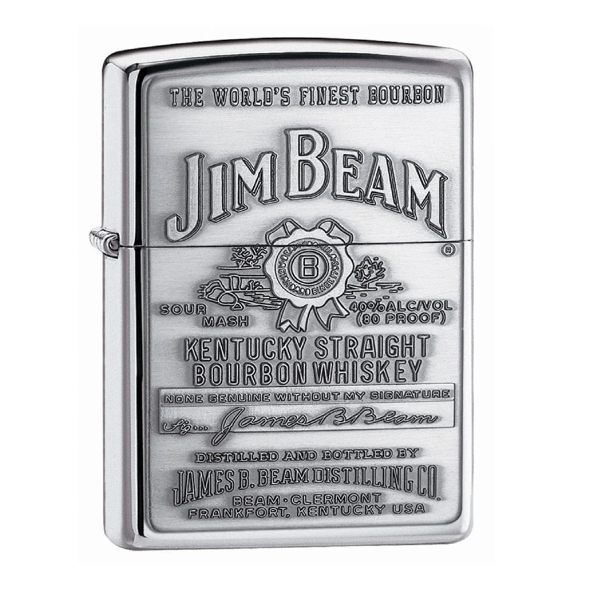 Zippo Lighter - Jim Beam Pewter Emblem - Chrome