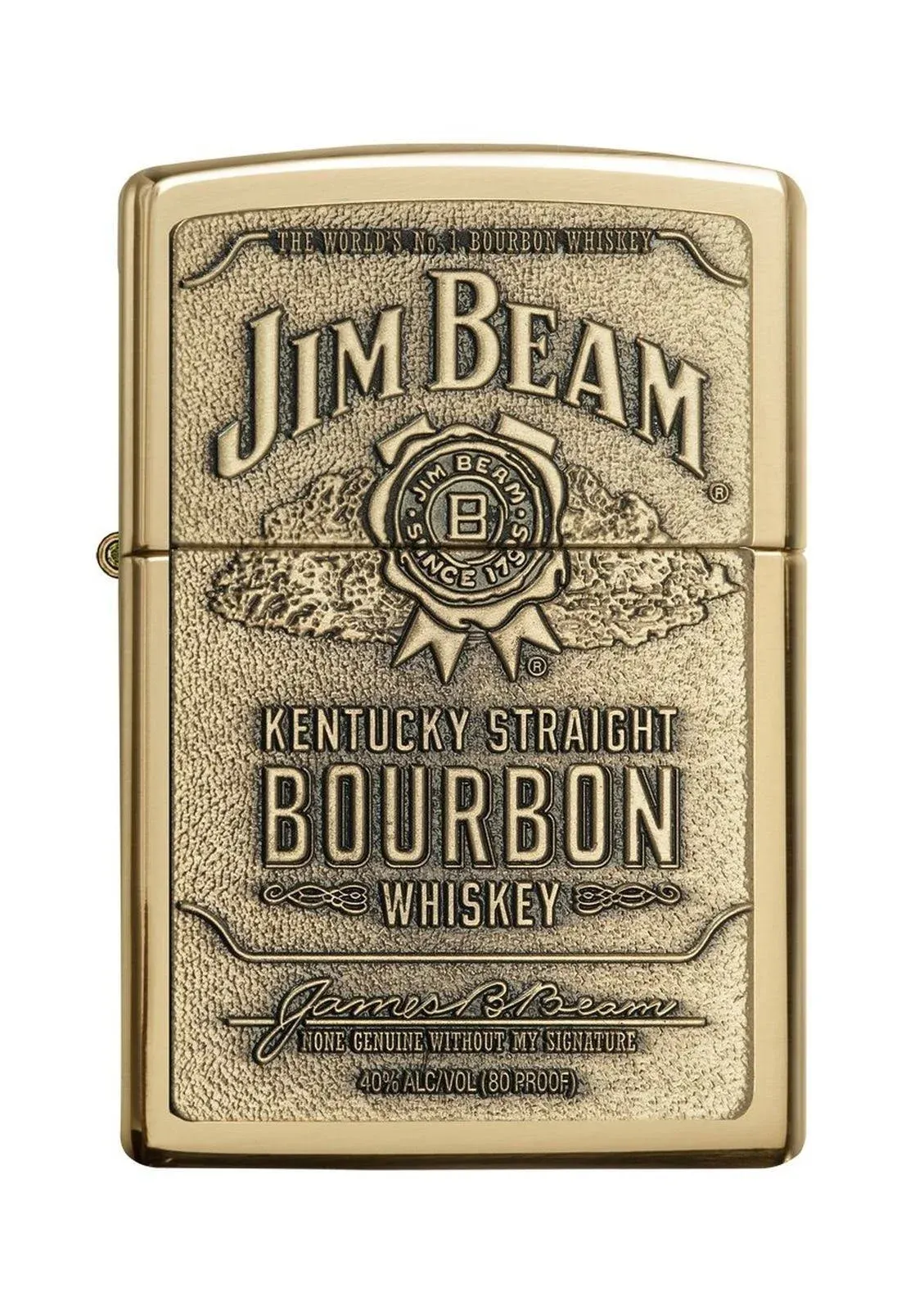 Zippo Jim Beam Bourbon Label Emblem Pocket Lighter, High Polish Brass