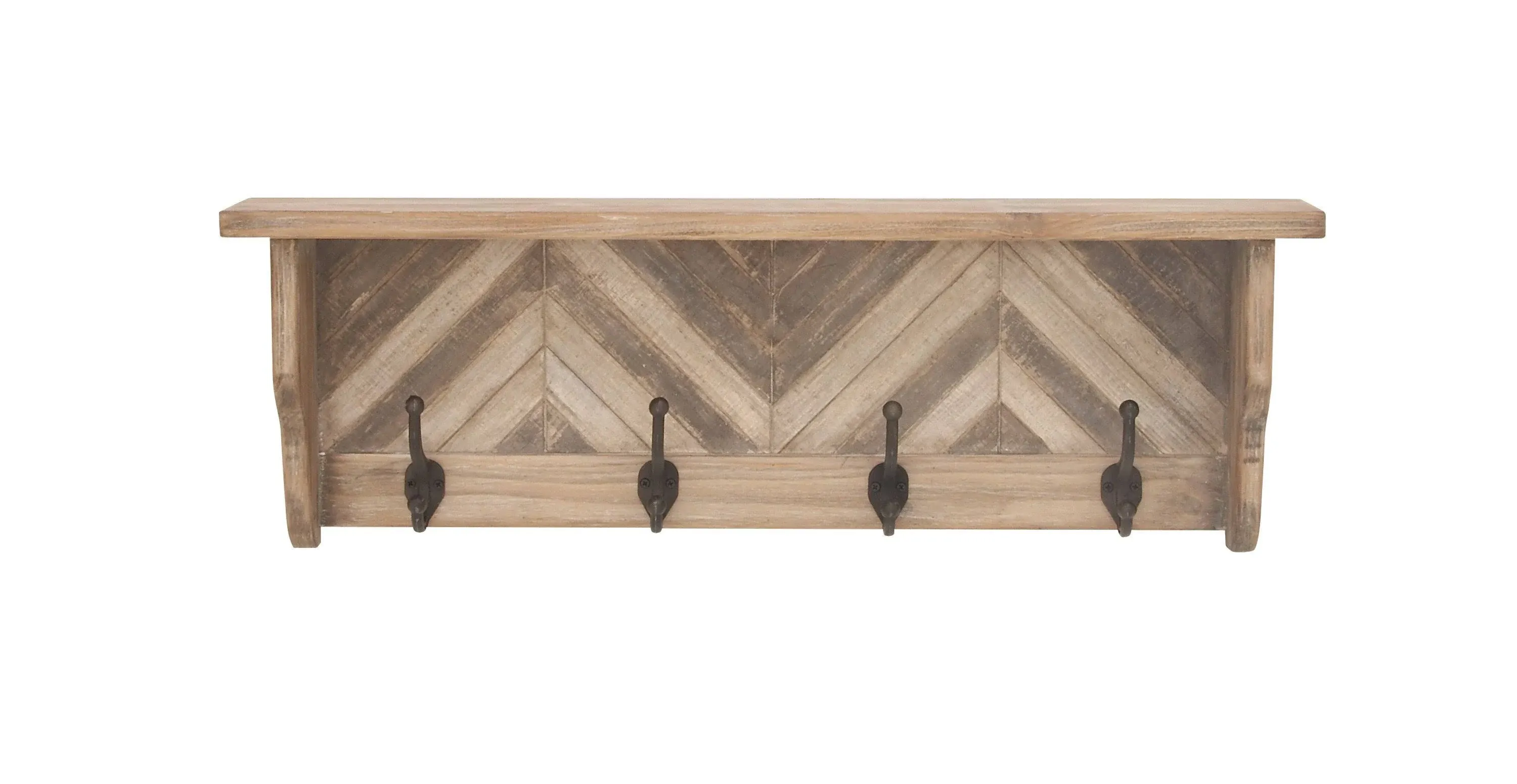 Black/Brown Wood & Metal Hooked Wall Shelf