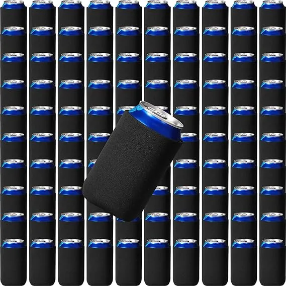 200 Pcs Blank Beer Can Cooler Sleeves Bulk Can Sleeve Beer Drink Sleeve Insulator Sleeve Soft Insulated Reusable Beer Can Coolers for Soda Beer Wedding Party Favors Supplies (Black)