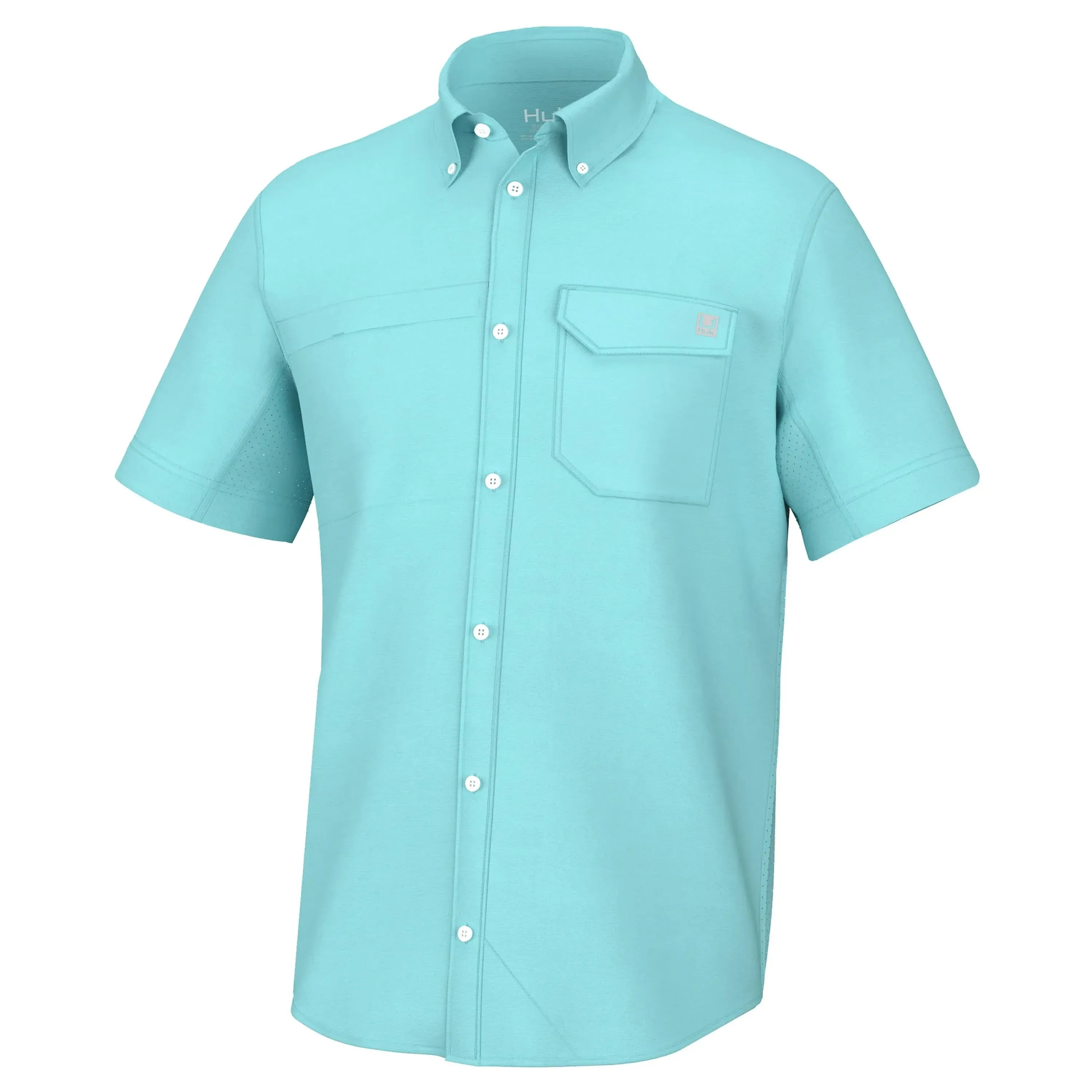 HUK Tide Point Solid Short Sleeve Shirt, Button Down for Men