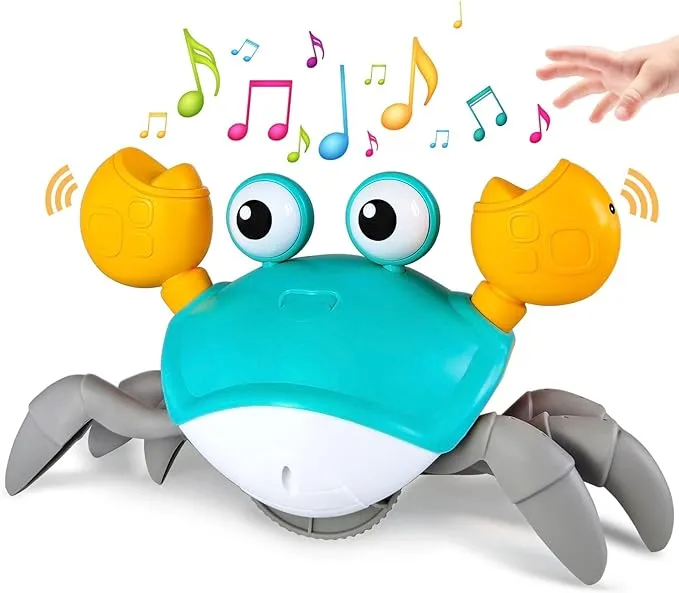 Interactive Crawling Crab Toy - Music, Lights &amp; Sensory Development - Blue