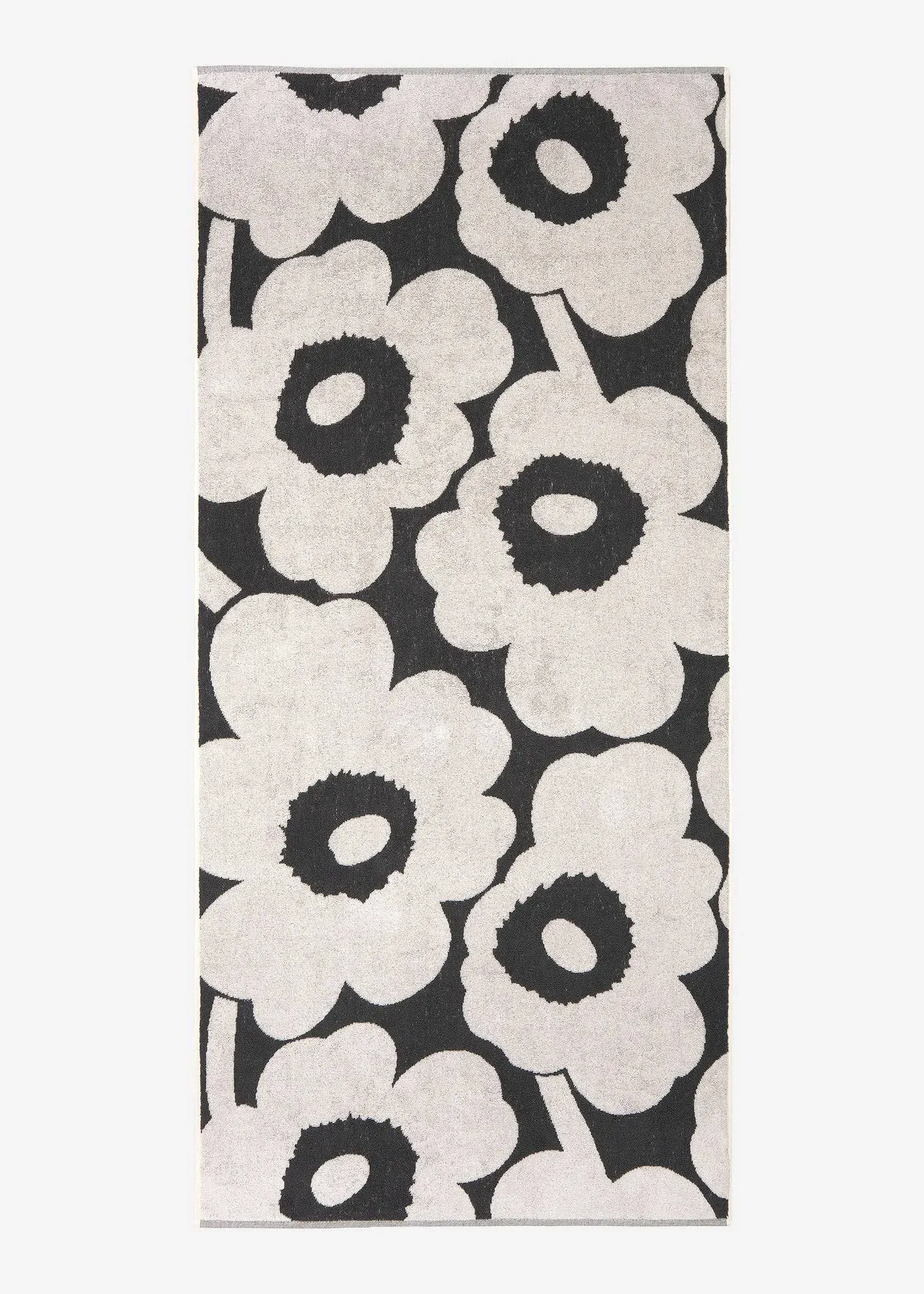 MARIMEKKO Unikko Terry Cotton Bath Towel (Charcoal) – Floral Patterned Bath Towels – 59 in x 28 in