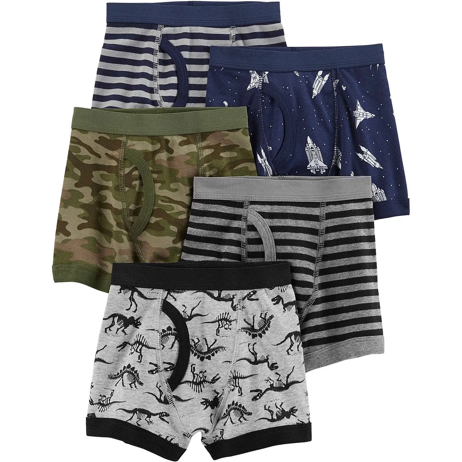 BNIP Boys Carter&#039;s 5 Pk Space Stripe Camo Dinosaur Boxer Briefs Underwear Sz 6-7