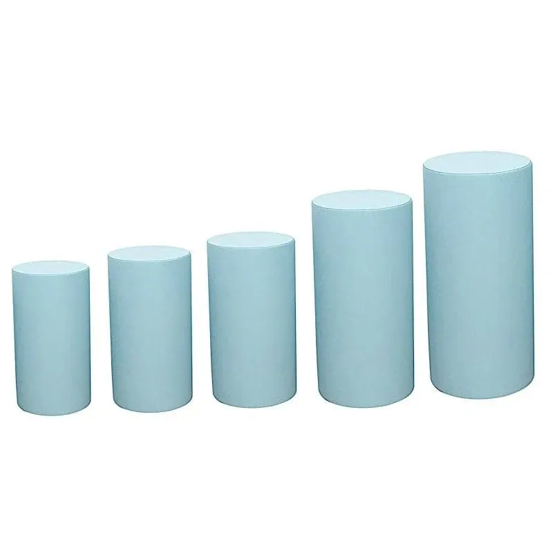 5 Cylinder Pedestal Fitted Spandex Display Stand Covers Set Dusty Blue