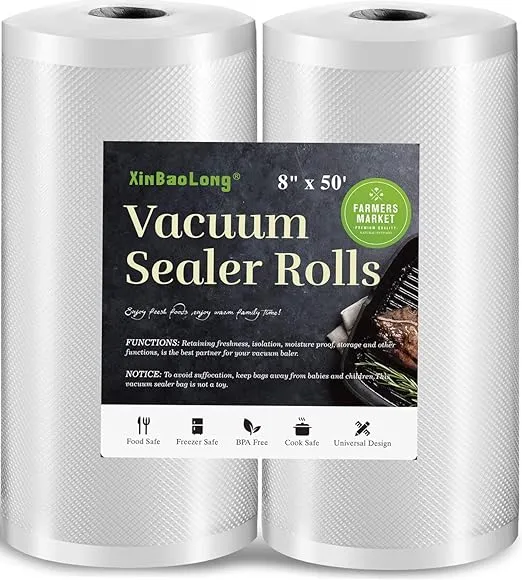 [Super Heavy Duty]Vacuum Sealer Bags for Food，8inx50 Rolls 2 Pack,XinBaoLong Food Saver Bags Rolls,Commercial Grade, Heavy Duty, BPA Free,Great for Vac Storage.Total 100 Feet!!!