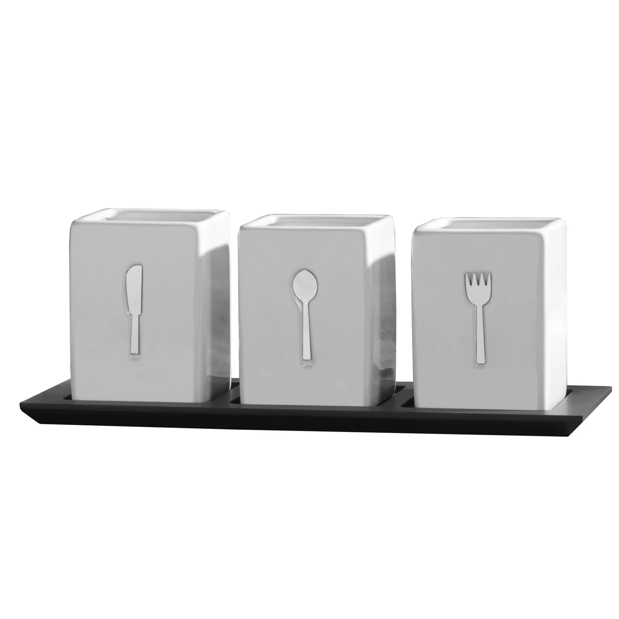 Towle Living 3-Piece Ceramic Caddy with Wood Tray