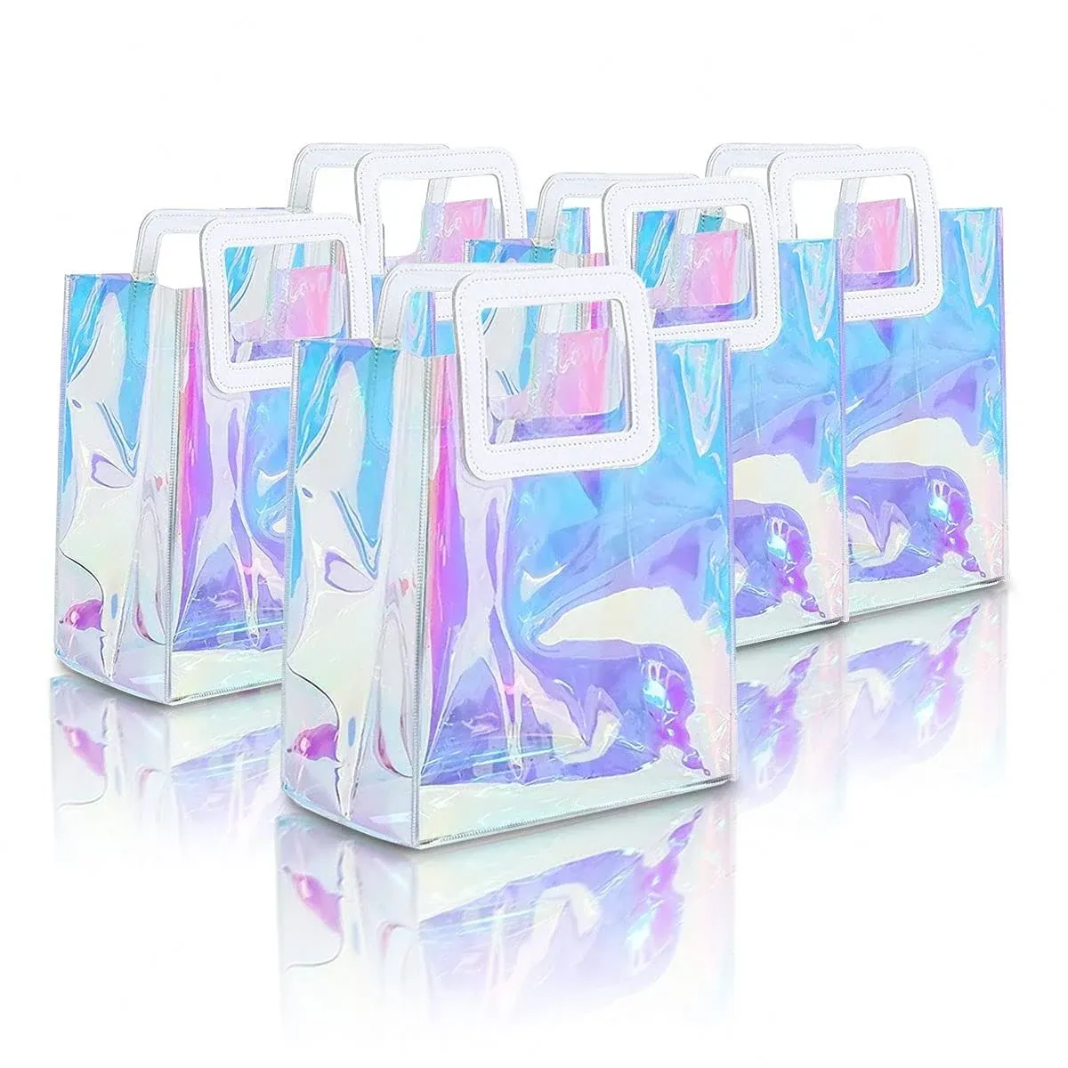 R-LOMU 5pcs Clear Iridescent Reusable Gift Bag 11 x 9.8 x 5.1 Inches Holographic ...