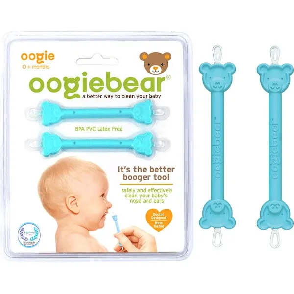 oogiebear: Baby Nose Cleaner & Ear Wax Removal Tool - Safe Booger & Earwax Removal for Newborns, Infants, Toddlers - Dual-Ended - Essential Baby Stuff, Diaper Bag Must-Have, 2 Pack Blue with CASE