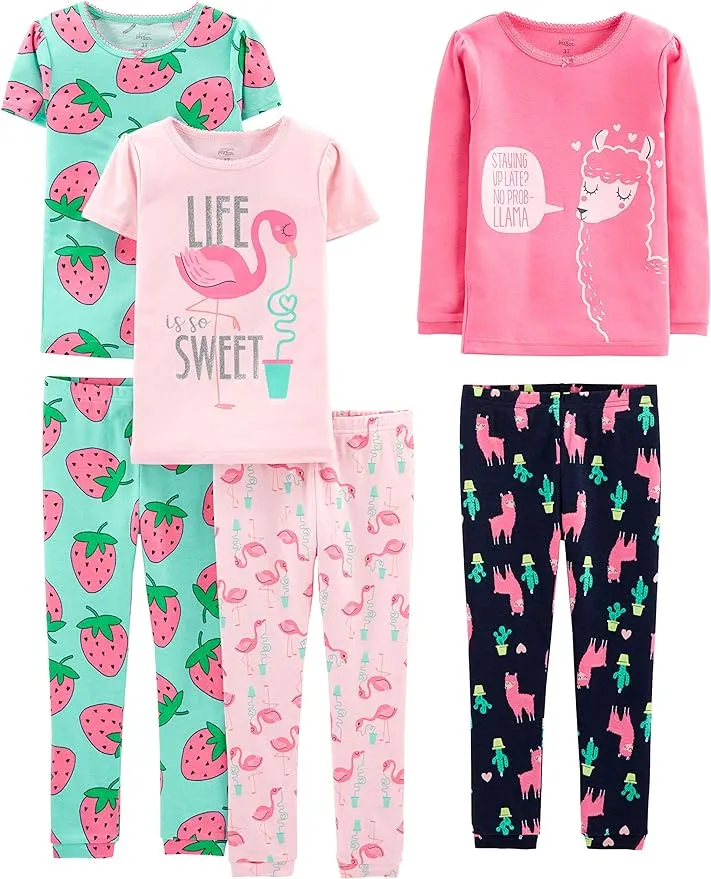 Simple Joys by Carter's Girls' 6-Piece Snug Fit Cotton Pajama Set