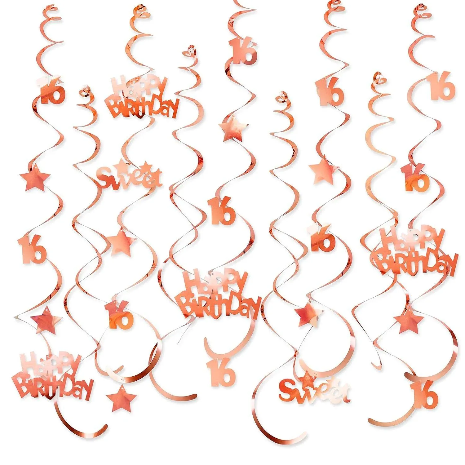 Rose Gold Sweet 16th Birthday Hanging Swirls Metallic 16th Birthday Garland Stre