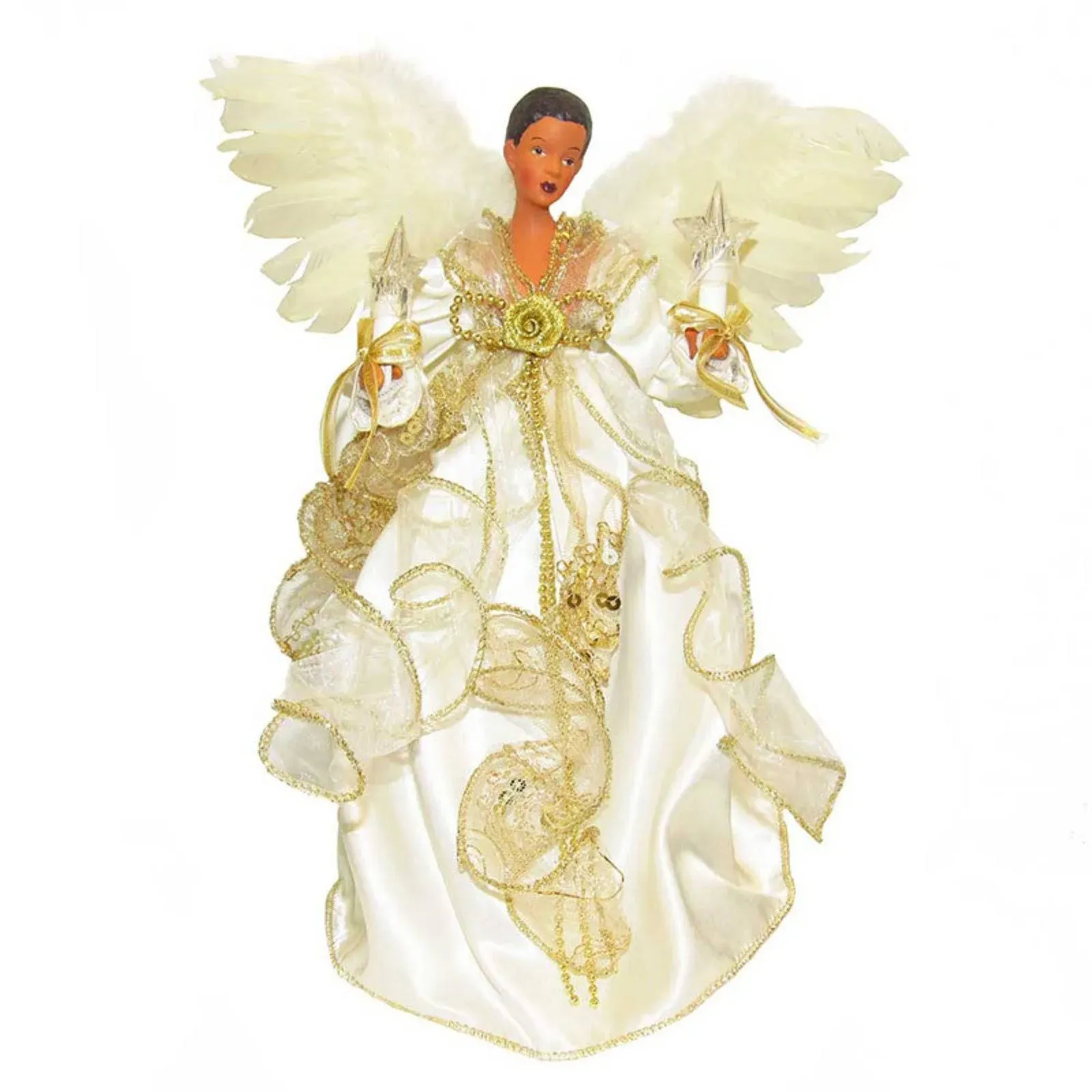 Kurt S. Adler, Inc. UL2219 Kurt Adler 10-Light 12" Ivory & Gold Black Angel Treetop