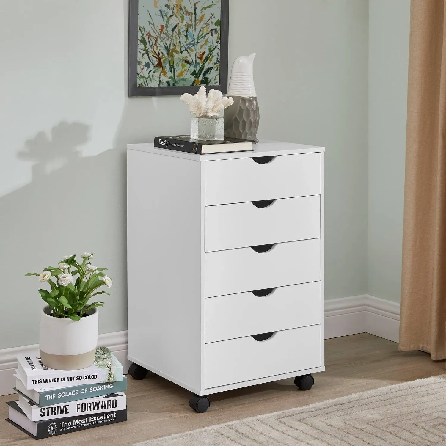 Drawer Dresser Storage Cabinet for Makeup, Tall Chest of Drawers, Wood Storage D