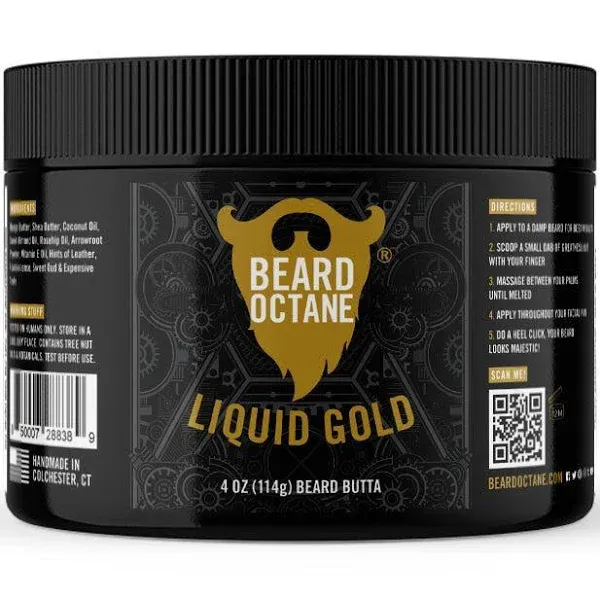 Beard Octane: Liquid Gold - Natural Beard Butter w/Shea Butter- 4 Oz - Healthy Softer Beards - Made in USA - Premium Handcrafted Beard Care