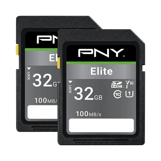 PNY 32GB Elite Class 10 U1 V10 SD Flash Memory Card 2 -Pack, 100MB/s read, Full HD, UHS-I, Full Size SD