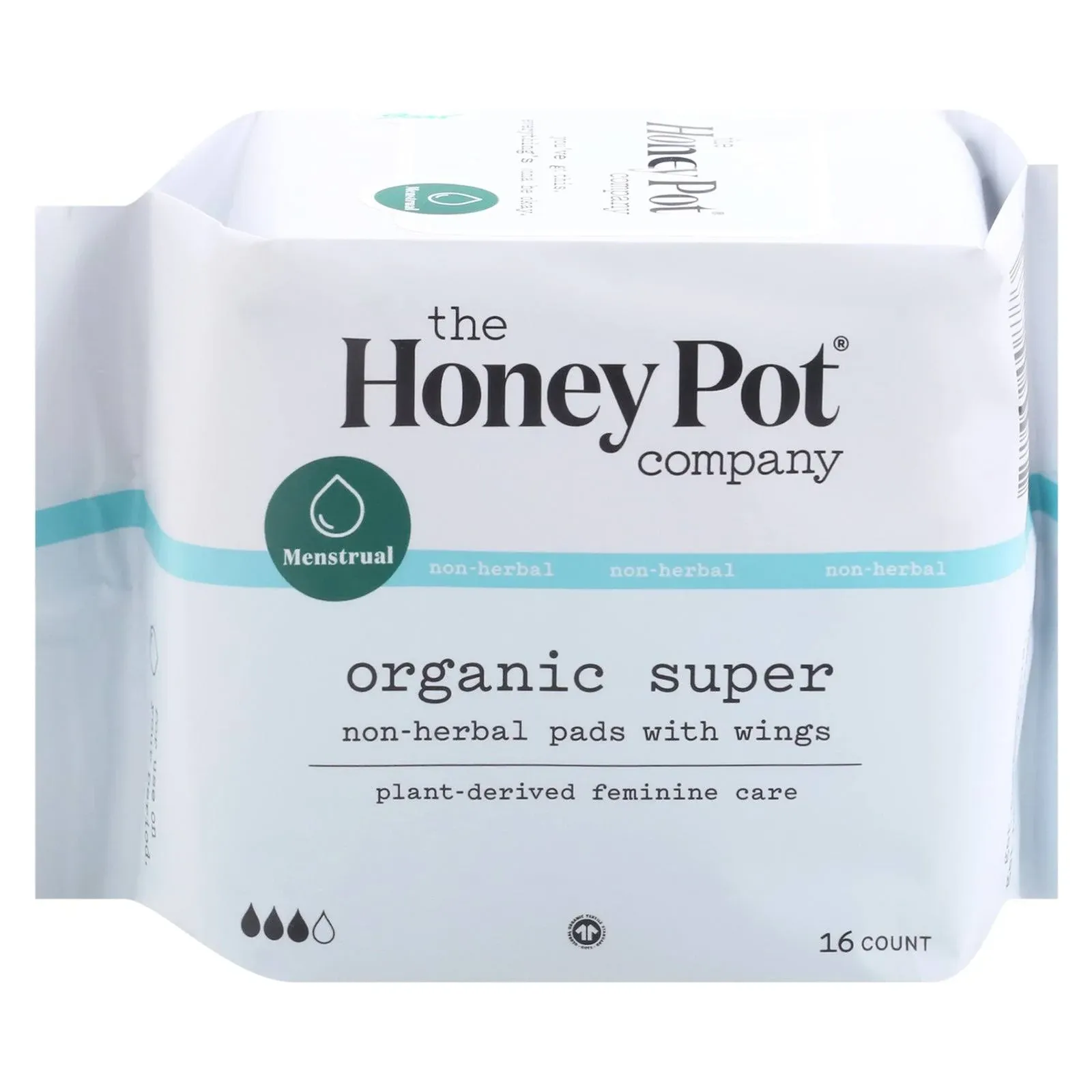 The Honey Pot Company, Non-Herbal Pads with Wings, Organic Super, 16 Count