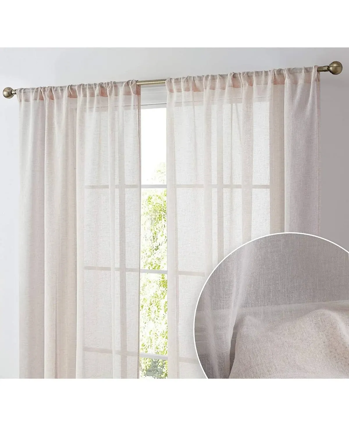 Penelope Faux Linen Textured Semi Sheer Privacy Sun Light Filtering Transparent Window Pocket Hole Thick Curtains Drapery Panels for Bedroom & Living Room, 2 Panels