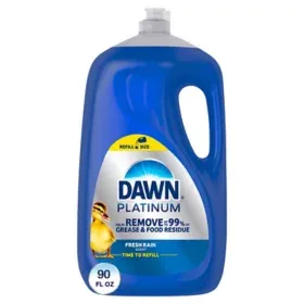 Dawn Dish Soap Platinum 洗碗液 + 防刮擦洗碗海绵，清新雨水香味，包含 3x24 盎司 + 2 块海绵（包装可能有所不同）