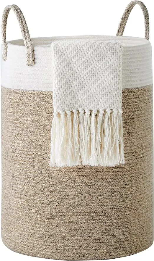 Cotton Rope Laundry Hamper by YOUDENOVA, 58L - Woven Collapsible Laundry Basket - Clothes Storage Basket for Blankets, Laundry Room Organizing, Bedroom Storage, Clothes Hamper – Brown