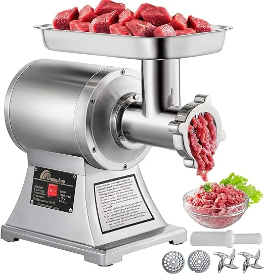 Happybuy Commercial Meat Grinder,550LB/h 1100W Electric Sausage Stuffer, 220 RPM Heavy Duty Stainless Steel Industrial Meat Mincer w/2 Blades, Grinding Plates & Stuffing Tubes