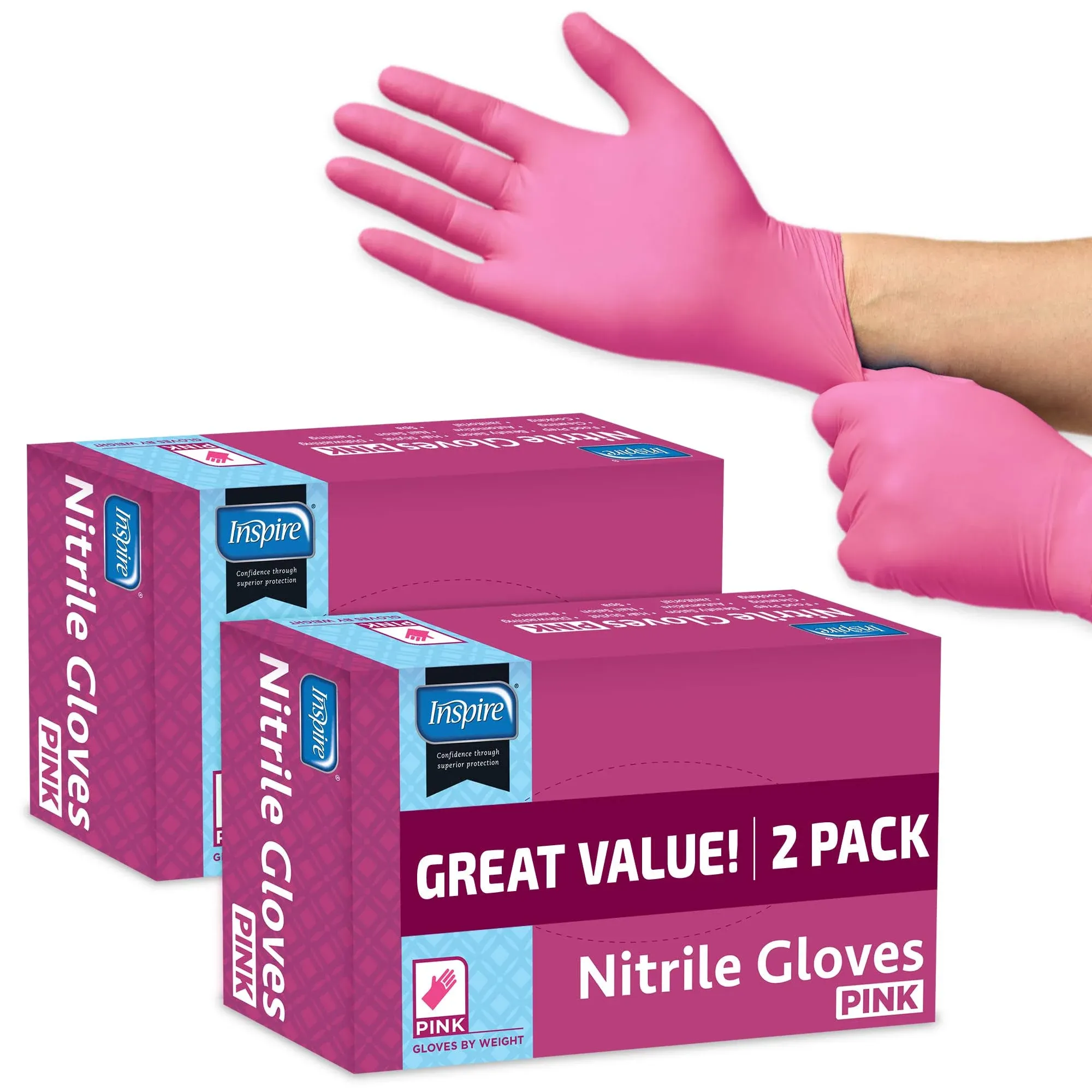 Inspire Pink Gloves Disposable Latex Free | Nitrile Pink Gloves Hair and Nail Salon, Esthetician Nitrile Disposable Gloves