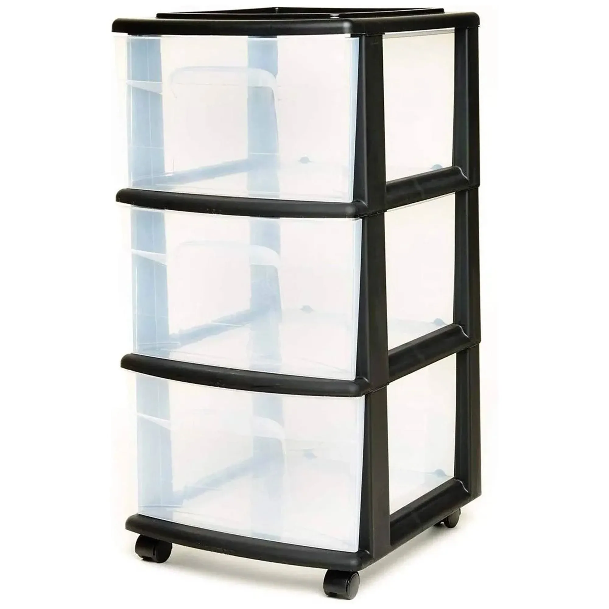 Homz Plastic 3 Drawer Medium Storage Container Tower, Clear Drawers/Purple Frame