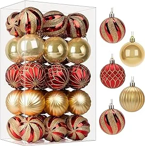 SHareconn 30ct 2.36 Inch Christmas Tree Balls Ornaments, Colored Shatterproof Plastic Decorative Baubles for Xmas Tree Decor Holiday Party Wedding Decoration (Red & Gold, 60mm)