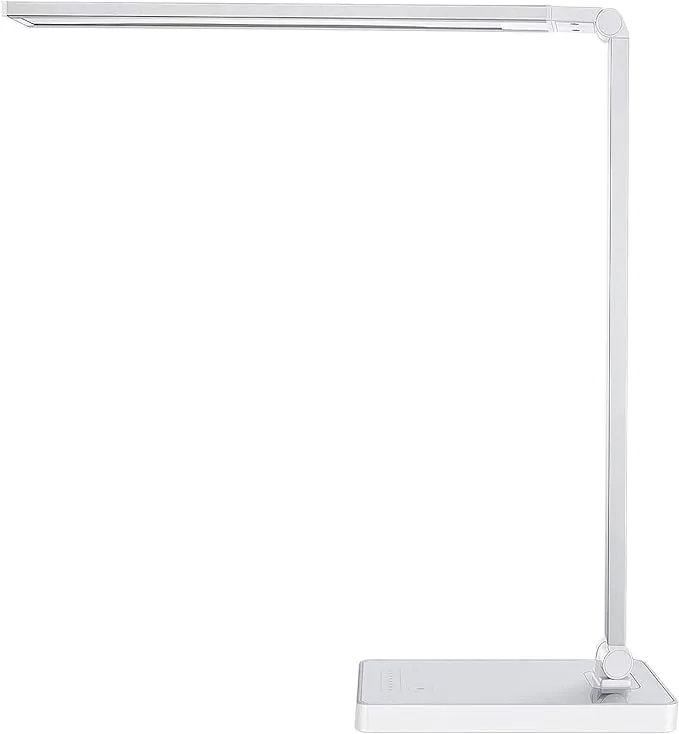 PHIVE Dimmable LED Desk Lamp with Fast Charging USB Port, Touch Control, 8-Level Dimmer / 4 Lighting Modes, Aluminum Body, Eye-Care LED, Table Lamp for Bedroom/Reading/Study (Silver)